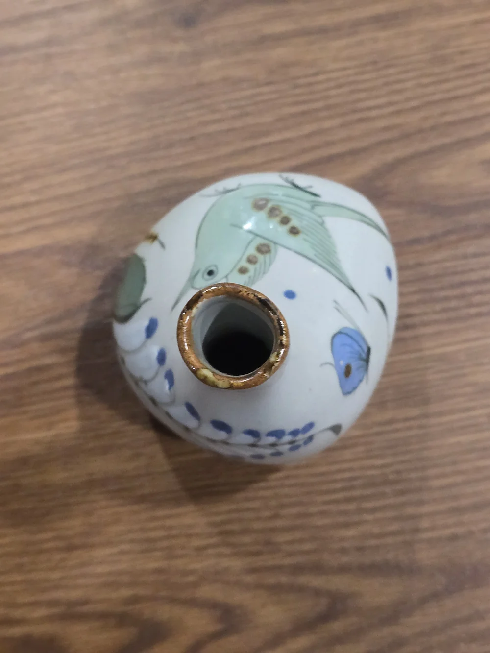 Tonalá Hand-Painted Green Bird & Floral Ceramic Bud Vase